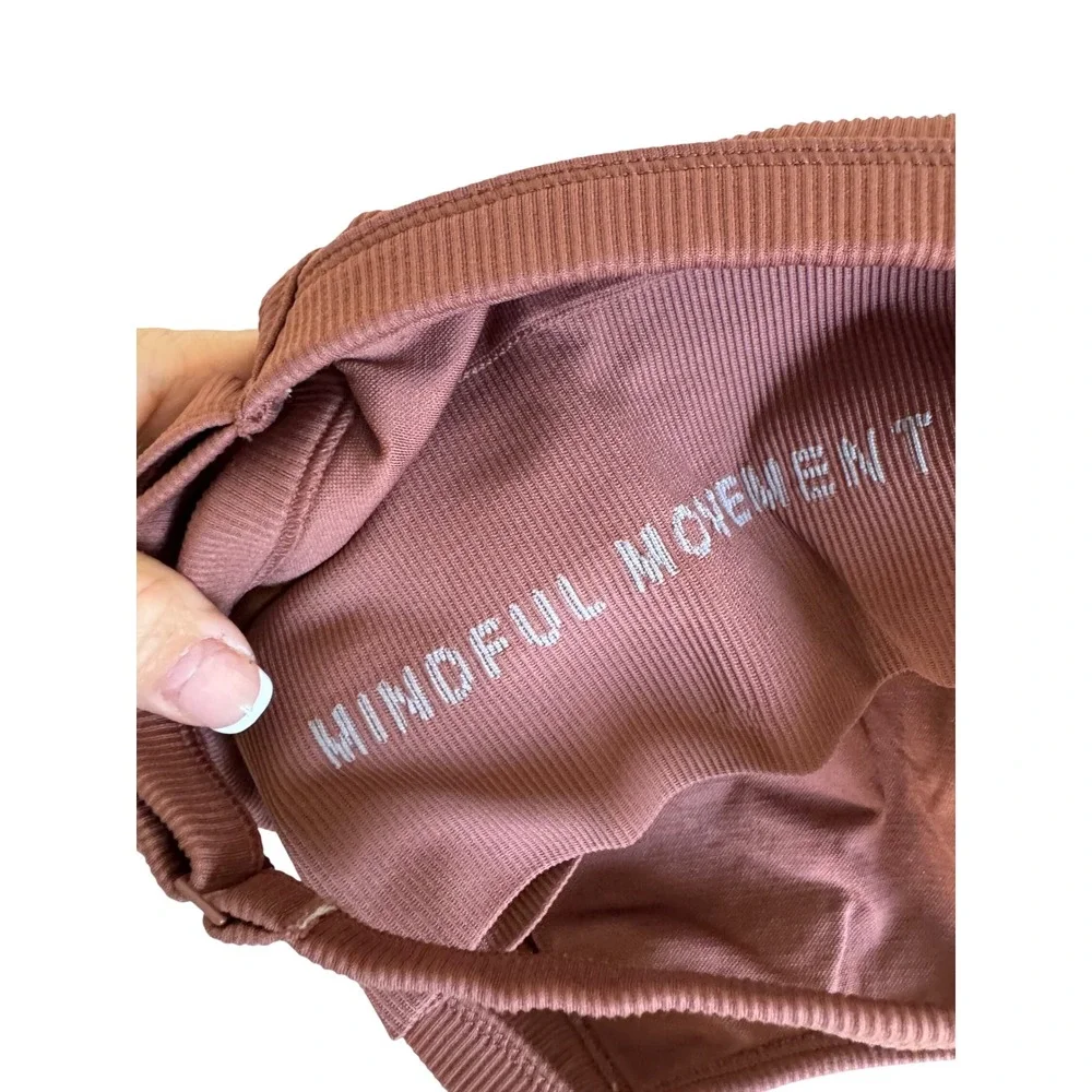 Alo Yoga Seamless Ribbed Favorite Bra Tank & Biker Shorts Set Brown Est Size M